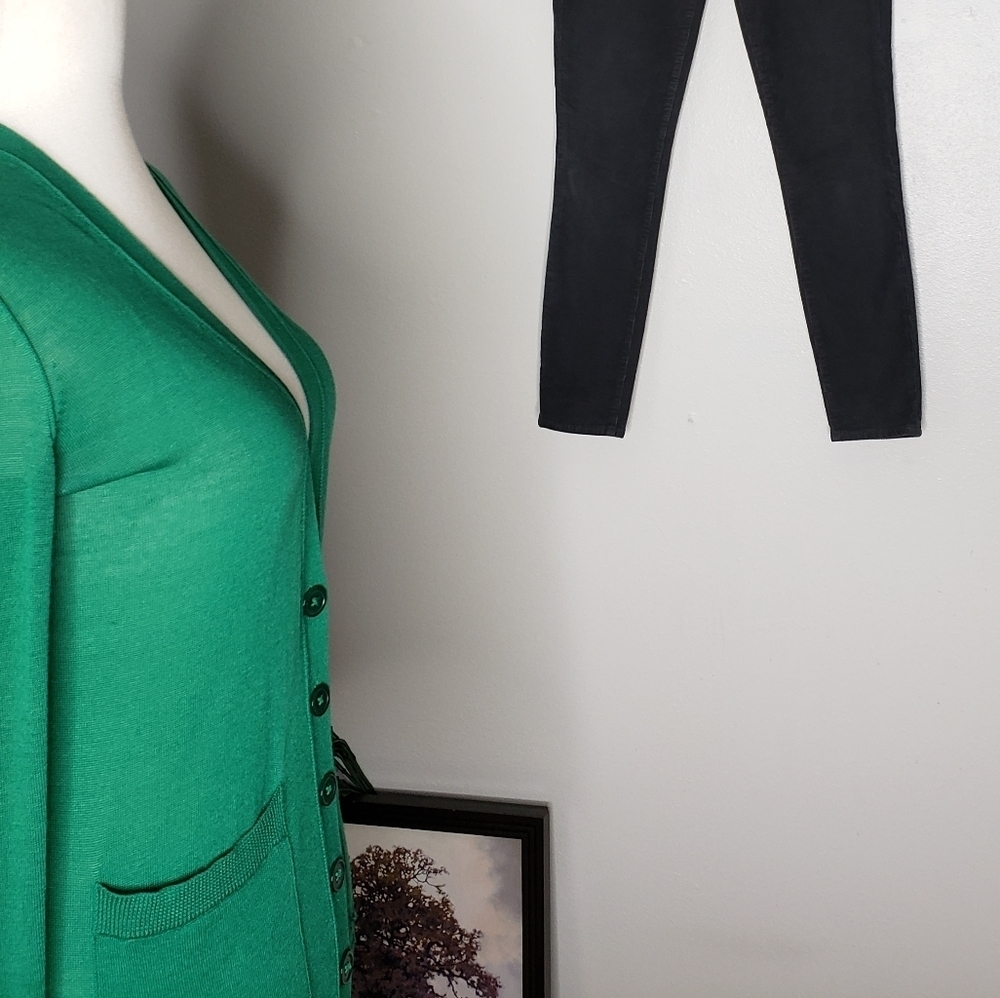 Only Mine Kelly Green Merino Wool Preppy Lightweight Sweater Bohemian Summer - Picture 9 of 15